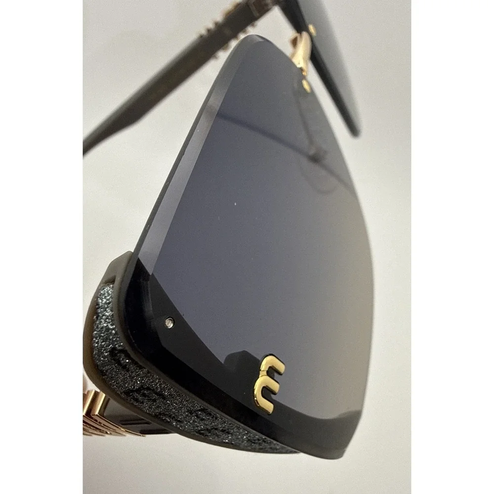 Miu Miu Aube Authentic Womens Sunglasses Black frameless Gold trim Gradient Lens